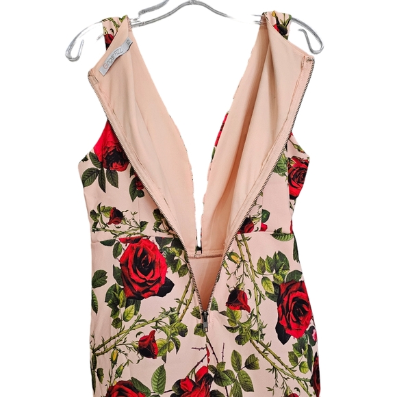 Nwot Ginger Fizz Sleeveless Plunging V Peach/Red Roses Asymmetrical Midi… - Picture 14 of 17